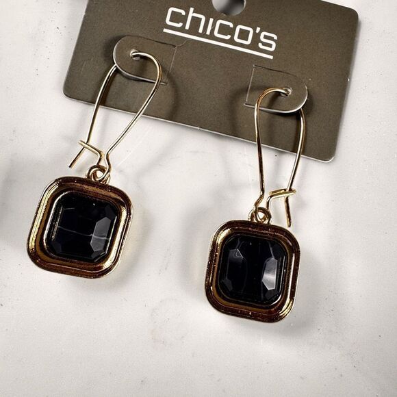 Chico's Gold and Black Faceted Stone Earrings - Picture 6 of 9